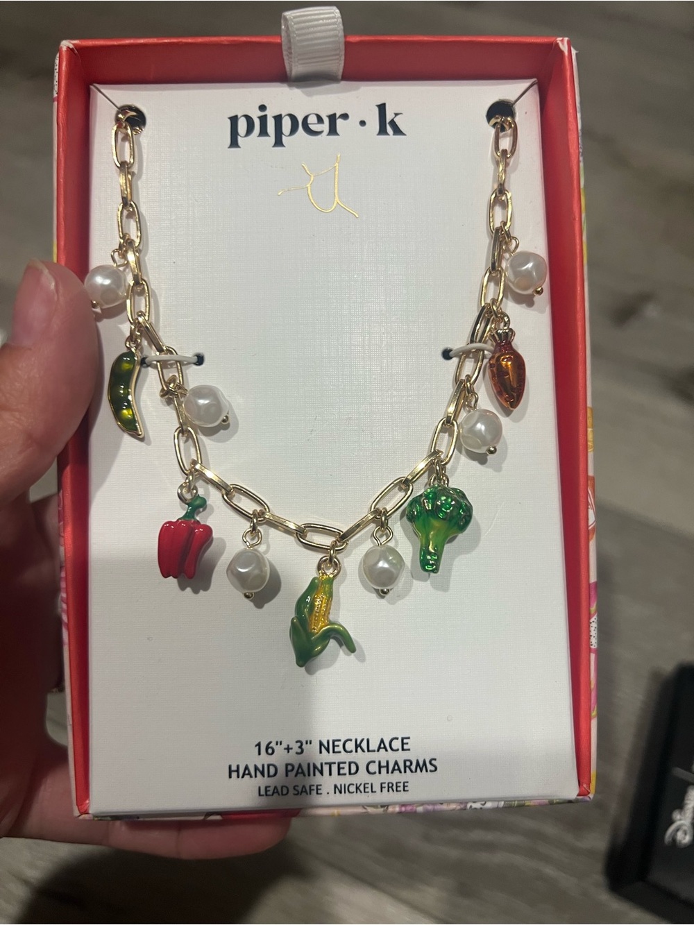 Piper•k viral Gold-Tone Chain Necklace with vegetable Hand-Painted Charms